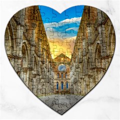 Abbey Ruin Architecture Medieval Jigsaw Puzzle (heart) by Celenk