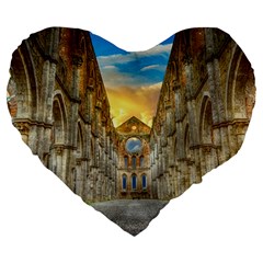 Abbey Ruin Architecture Medieval Large 19  Premium Heart Shape Cushions by Celenk