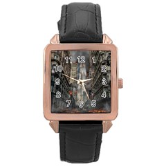 Destruction War Conflict Death Rose Gold Leather Watch  by Celenk