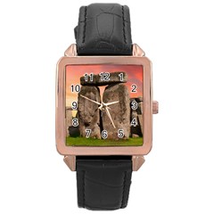 Stonehenge Ancient England Rose Gold Leather Watch  by Celenk