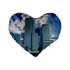 Tower Blocks Skyscraper City Modern Standard 16  Premium Flano Heart Shape Cushions by Celenk