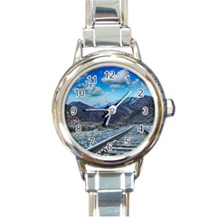 Nature Landscape Mountains Slope Round Italian Charm Watch by Celenk