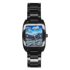 Nature Landscape Mountains Slope Stainless Steel Barrel Watch by Celenk