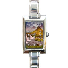 Nature Mountains Cliff Waterfall Rectangle Italian Charm Watch by Celenk