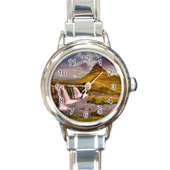 Nature Mountains Cliff Waterfall Round Italian Charm Watch by Celenk