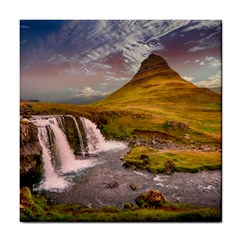 Nature Mountains Cliff Waterfall Tile Coasters