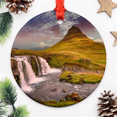 Nature Mountains Cliff Waterfall Ornament (Round)