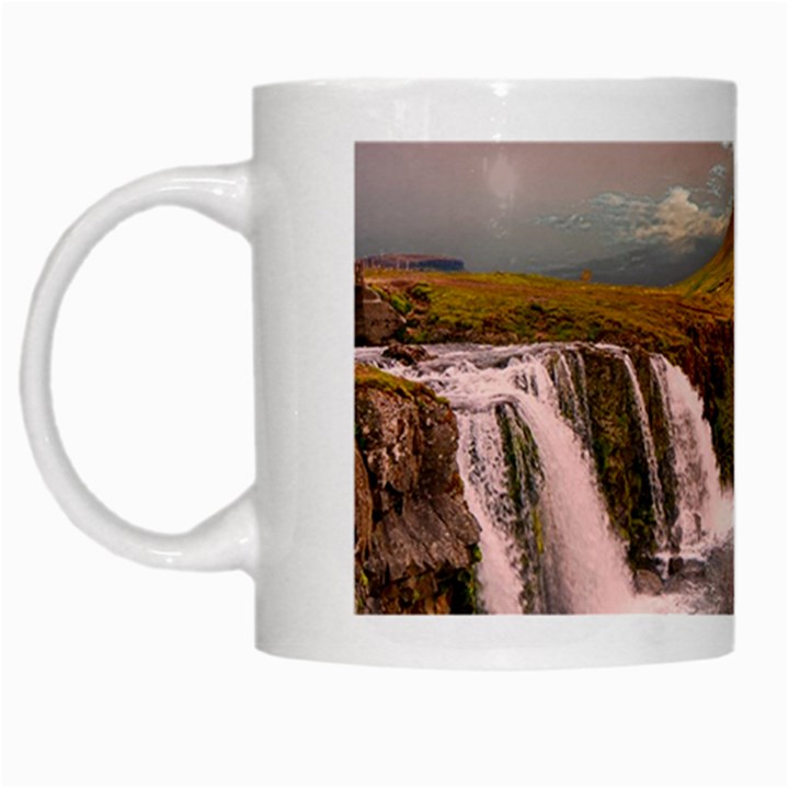 Nature Mountains Cliff Waterfall White Mugs