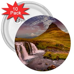 Nature Mountains Cliff Waterfall 3  Buttons (10 Pack)  by Celenk