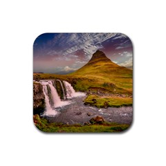 Nature Mountains Cliff Waterfall Rubber Coaster (square)  by Celenk