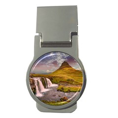 Nature Mountains Cliff Waterfall Money Clips (round)  by Celenk