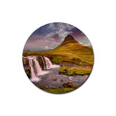 Nature Mountains Cliff Waterfall Rubber Round Coaster (4 Pack)  by Celenk