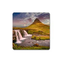 Nature Mountains Cliff Waterfall Square Magnet