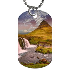 Nature Mountains Cliff Waterfall Dog Tag (One Side)