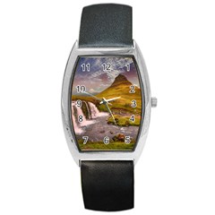 Nature Mountains Cliff Waterfall Barrel Style Metal Watch