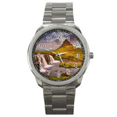 Nature Mountains Cliff Waterfall Sport Metal Watch