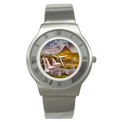 Nature Mountains Cliff Waterfall Stainless Steel Watch