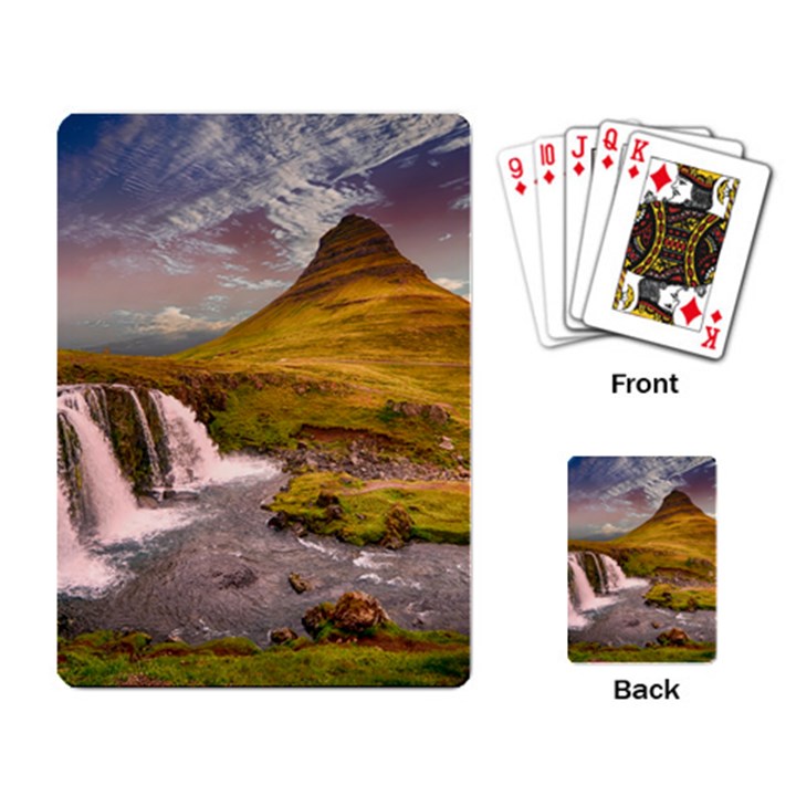 Nature Mountains Cliff Waterfall Playing Card