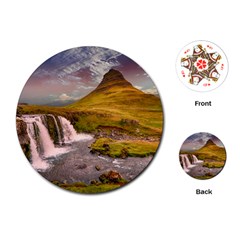 Nature Mountains Cliff Waterfall Playing Cards (Round) 