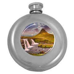 Nature Mountains Cliff Waterfall Round Hip Flask (5 oz)