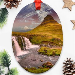 Nature Mountains Cliff Waterfall Oval Ornament (Two Sides)