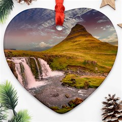 Nature Mountains Cliff Waterfall Heart Ornament (Two Sides)