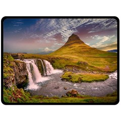 Nature Mountains Cliff Waterfall Fleece Blanket (Large) 