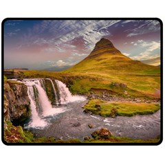 Nature Mountains Cliff Waterfall Fleece Blanket (Medium) 