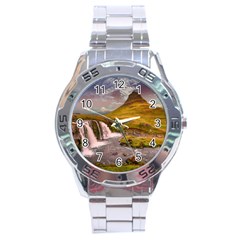 Nature Mountains Cliff Waterfall Stainless Steel Analogue Watch by Celenk