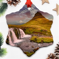 Nature Mountains Cliff Waterfall Snowflake Ornament (Two Sides)