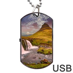 Nature Mountains Cliff Waterfall Dog Tag USB Flash (One Side)