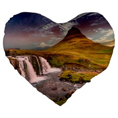 Nature Mountains Cliff Waterfall Large 19  Premium Heart Shape Cushions