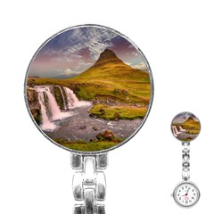 Nature Mountains Cliff Waterfall Stainless Steel Nurses Watch