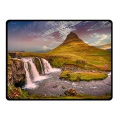 Nature Mountains Cliff Waterfall Double Sided Fleece Blanket (Small) 