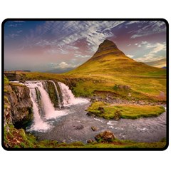 Nature Mountains Cliff Waterfall Double Sided Fleece Blanket (Medium) 