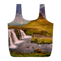 Nature Mountains Cliff Waterfall Full Print Recycle Bags (L) 