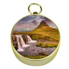 Nature Mountains Cliff Waterfall Gold Compasses