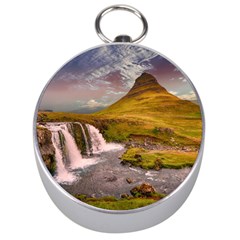 Nature Mountains Cliff Waterfall Silver Compasses