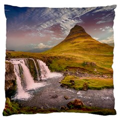 Nature Mountains Cliff Waterfall Standard Flano Cushion Case (One Side)