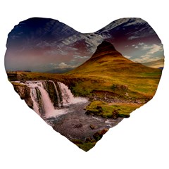 Nature Mountains Cliff Waterfall Large 19  Premium Flano Heart Shape Cushions