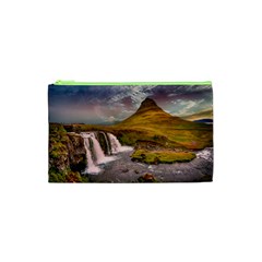 Nature Mountains Cliff Waterfall Cosmetic Bag (xs) by Celenk