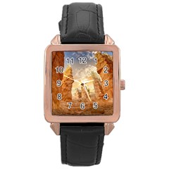 Canyon Desert Landscape Scenic Rose Gold Leather Watch  by Celenk