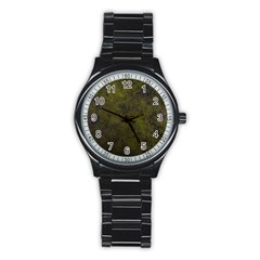 Green Background Texture Grunge Stainless Steel Round Watch by Celenk