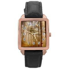 Forest Trees Wood Branc Rose Gold Leather Watch  by Celenk