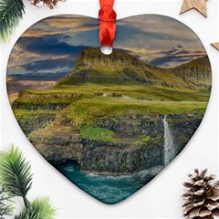 Coastline Waterfall Landscape Ornament (heart) by Celenk