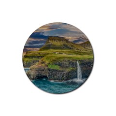 Coastline Waterfall Landscape Rubber Coaster (round)  by Celenk