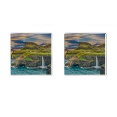 Coastline Waterfall Landscape Cufflinks (square) by Celenk