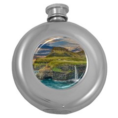 Coastline Waterfall Landscape Round Hip Flask (5 Oz) by Celenk