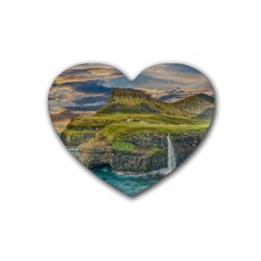 Coastline Waterfall Landscape Rubber Coaster (heart)  by Celenk