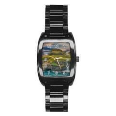 Coastline Waterfall Landscape Stainless Steel Barrel Watch by Celenk